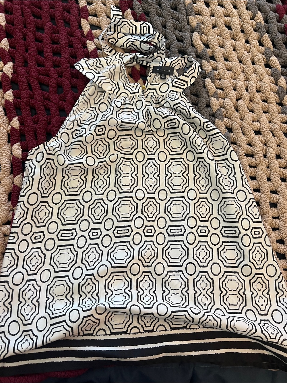 The Limited Black and White Geometric Halter Blouse